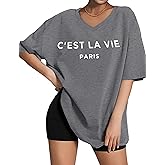 Zoyami Womens Oversized T Shirts Graphic Vintage Tees V Neck Casual Loose Fitting Short Sleeve Tops