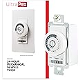 UltraPro 24-Hour Indoor Mechanical In-Wall Timer, 30 Minute Interval, Neutral Wire Required, Dial Timer Light Switch for Lights, Bathroom Fan, Exhaust Fan, Single Pole Wall Timer Switch, White, 41092
