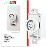 UltraPro in-Wall Mechanical Timer Switch, 24hr, 30min Intervals, White | Simple Set 30 Minute Intervals for 24 Hour Period, Manual Override Switch, Single Pole Installation, Neutral Required