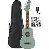 Fender Venice Soprano Ukulele - Sonic Gray Bundle with Gig Bag, Tuner, and Austin Bazaar Instructional Video
