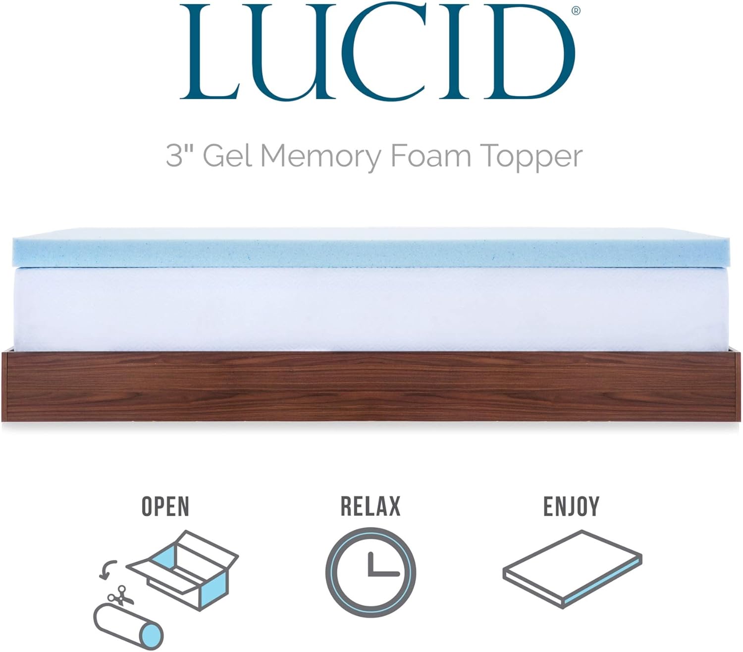 Lucid 3-inch Ventilated Gel Memory Foam Mattress Topper - Queen: Home & Kitchen