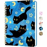 Stanoha Cute Spiral Notebook Lined Journal A5 with Pocket 6x9, Cat | 70 Page, Hard Cover, Note Book with Pocket, Aesthetic, Pretty Design, Girly, for Women, Girls, Kawaii
