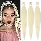 613 Platinum Blonde Braiding Hair Pre stretched 26 Inch 3 Packs Kanekalon Pre-stretched Braiding Hair EZ Braid Yaki Texture S