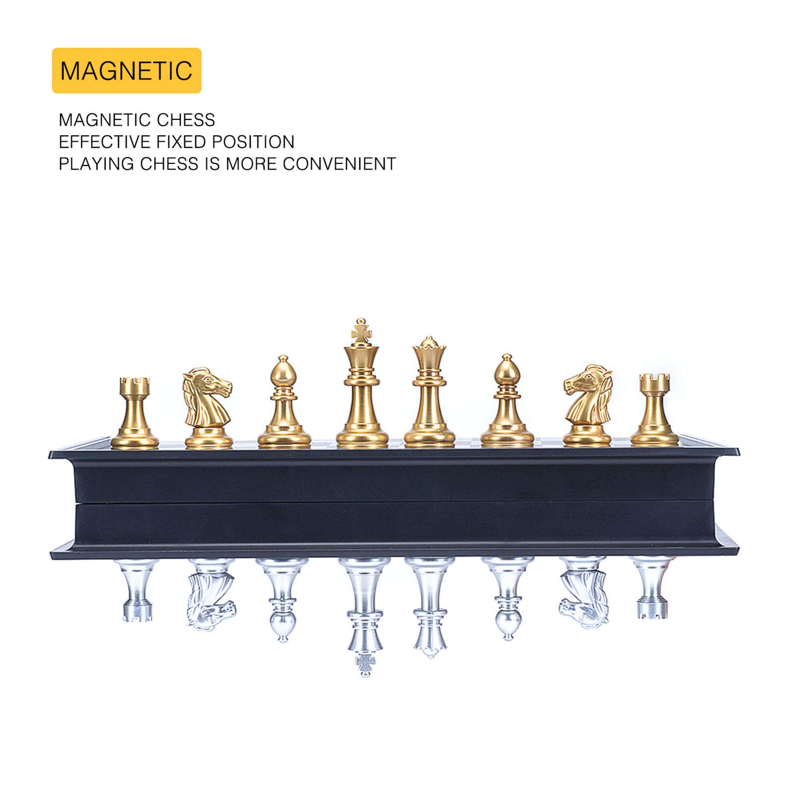 AMEROUS 10'' Magetic Travel Chess Set, Plastic Portable Folding Chess Board Game with Gold and Silver Chess Pieces - 2 Extra Queens - Chess for Beginner, Kids, Adults