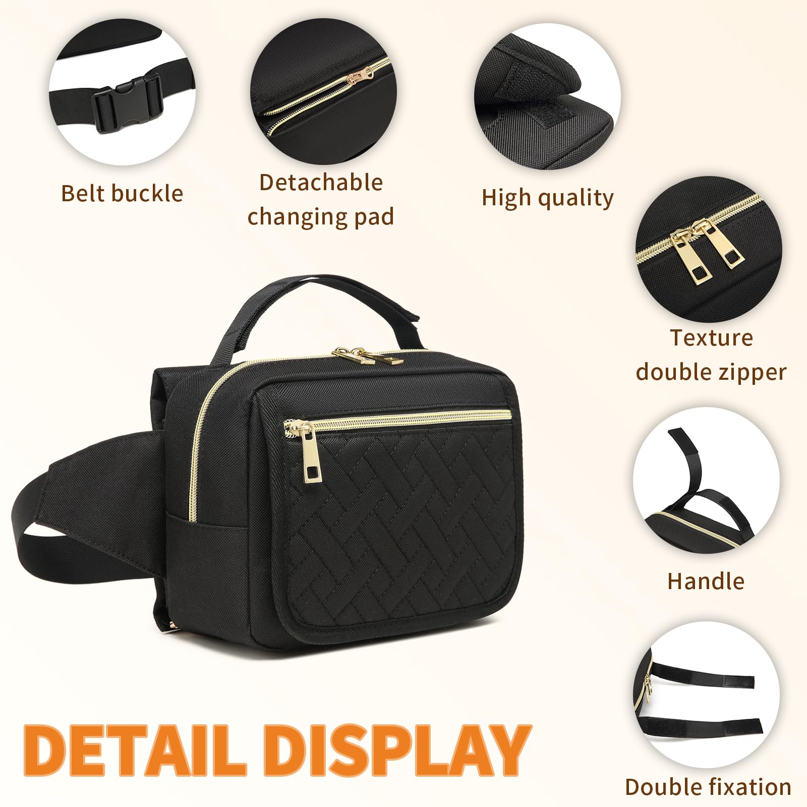 Small Diaper Bag with Portable Changing Pad,Crossbody Diaper Bag Pack with Wipes Pocket,Mini Diaper Bag Fanny Pack for Baby Travel Black