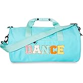 Dance Duffle Bag for Girls Large Size, Lightweight Gymnastic Sports Bag with Chenille Letters, 16.5x9x9 Inch, for Ballet, Cheer, Athletes, Ages 4-10 (Blue)