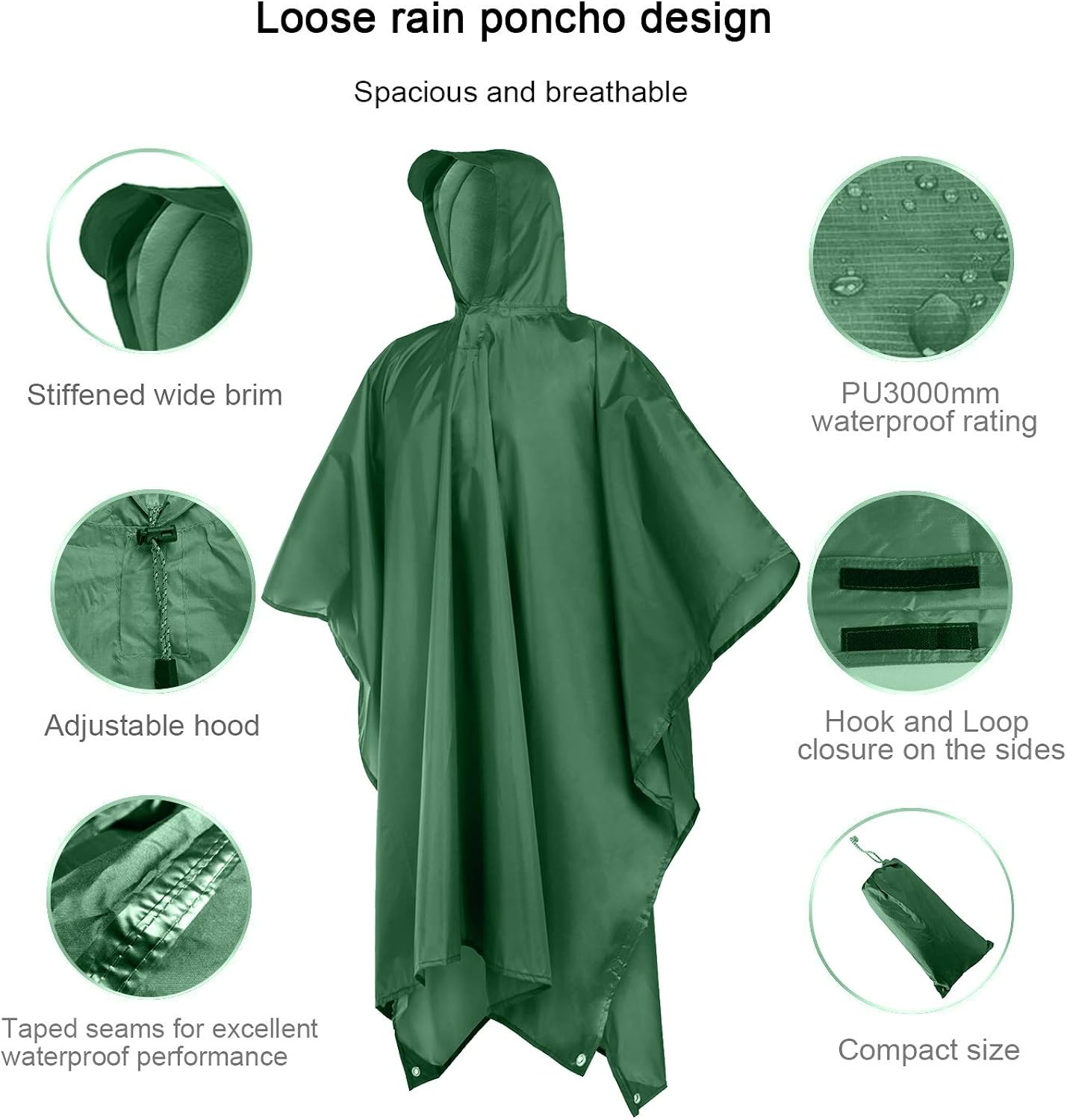 Rain Poncho,Rain Ponchos for Adults Men Women Hooded,Lightweight Reusable: Clothing