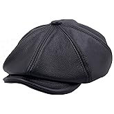 IFSUN Men's Newsboy Flat Cap Leather Gatsby Ivy Golf Cabbie Hat Black