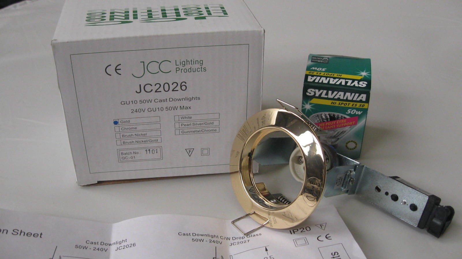 JCC GU10, 50W, Cast Mains Voltage Downlight, Spotlight, 240V, Light, Gold, IP20