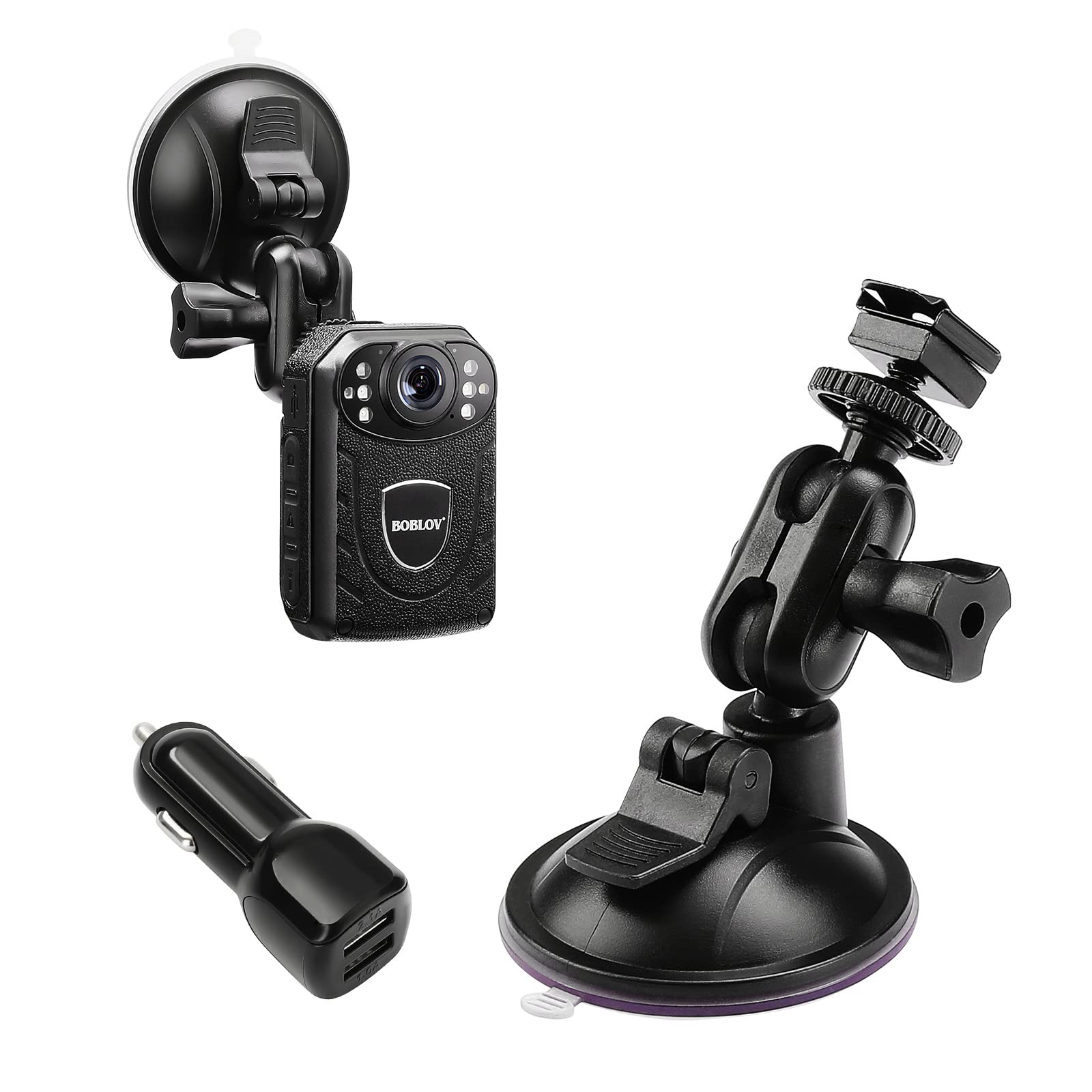 BOBLOV Car Suction Mount for KJ21 Body Camera, Car Charger for Dash Mode, Accessory