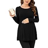 Ecavus Women's Maternity Ribbed Knit Shirts Long Sleeve Pregnancy Tops Comfy Stretchy Pregnant Blouses