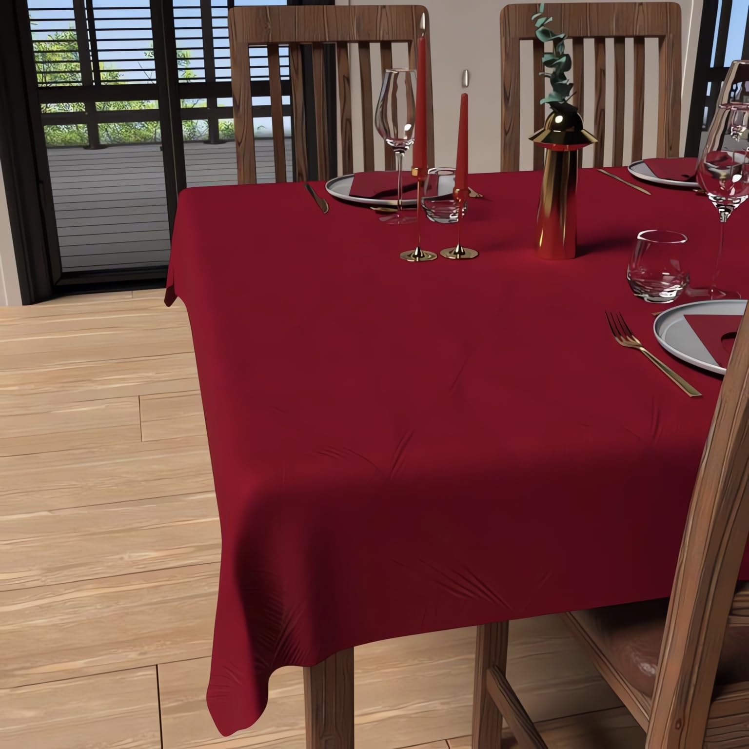 Soleil d'ochre Square Anti-Stain Tablecloth 180 x 180 cm Luxury Red