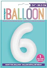 Unique Giant Foil Number 6 Balloon 86 cm Matte White view 2