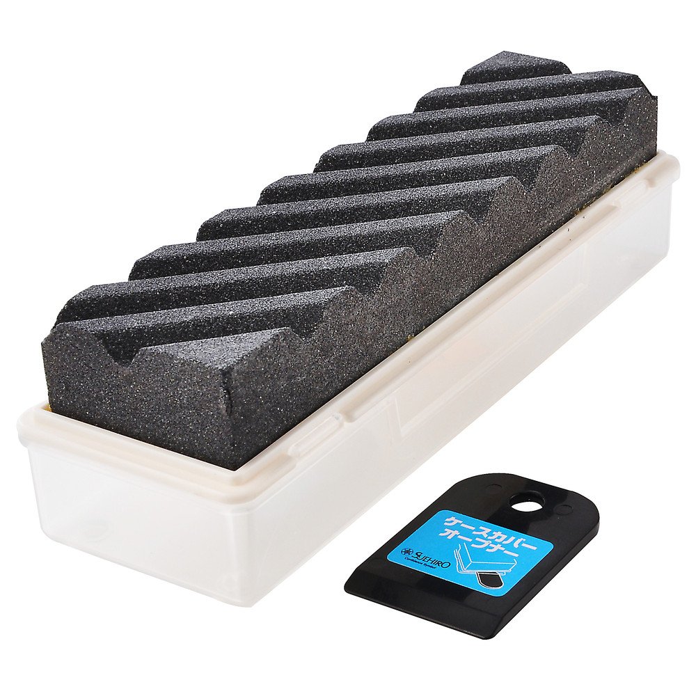 Flattening Whetstone Suehiro with Case for Medium and Coarse Whetstones Grit #100 (Black) Made in Japan, Tool for Sharpening Stone Maintenance, Size 206×53×27mm
