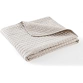 100% Cotton Quilted Throw Decorative Throw Blanket Multi Color Super Soft Warm Indian Vintage Reversible Quilt for Sofa and Couch 50"x60" (Natural Beige)