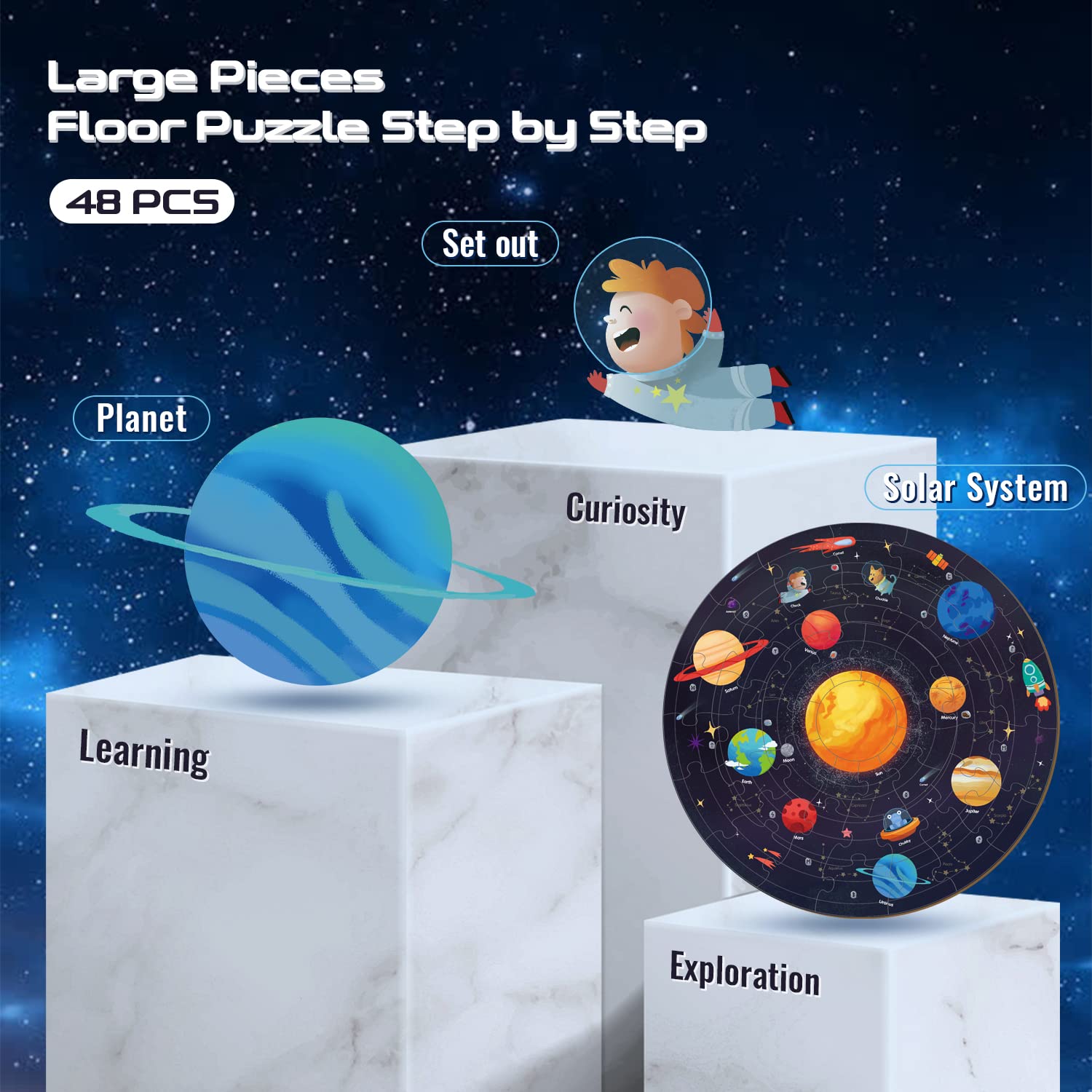 Solar System Puzzles for Kids Ages 4-6, 6-8, Large 48 Pieces Round Space Planets Toddler Puzzle Age 2-4, Jigsaw Floor Puzzles for Kids Ages 3-5, Puzzles Gifts for Boys Girls Children