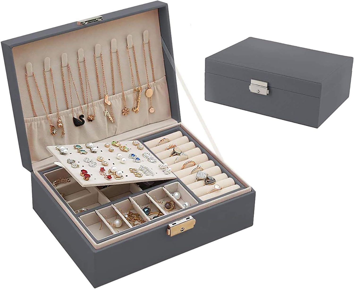 YWJPJ. Jewellry Box for Womens, Lockable Leather Travel Jewelry case, 2