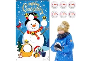 KAVOC Snowman Toss Games Banner, Winter Christmas Holiday Party Game with 5 Snowballs for Kids Adults Family Gathering Indoor Outdoor Frozen Party Supplies