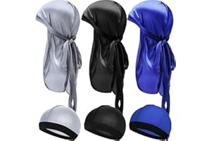 6 Pieces Kids Satin Durags with Wave Caps Set Unisex 360 Wave Headwraps with Long Tail and Wide Straps