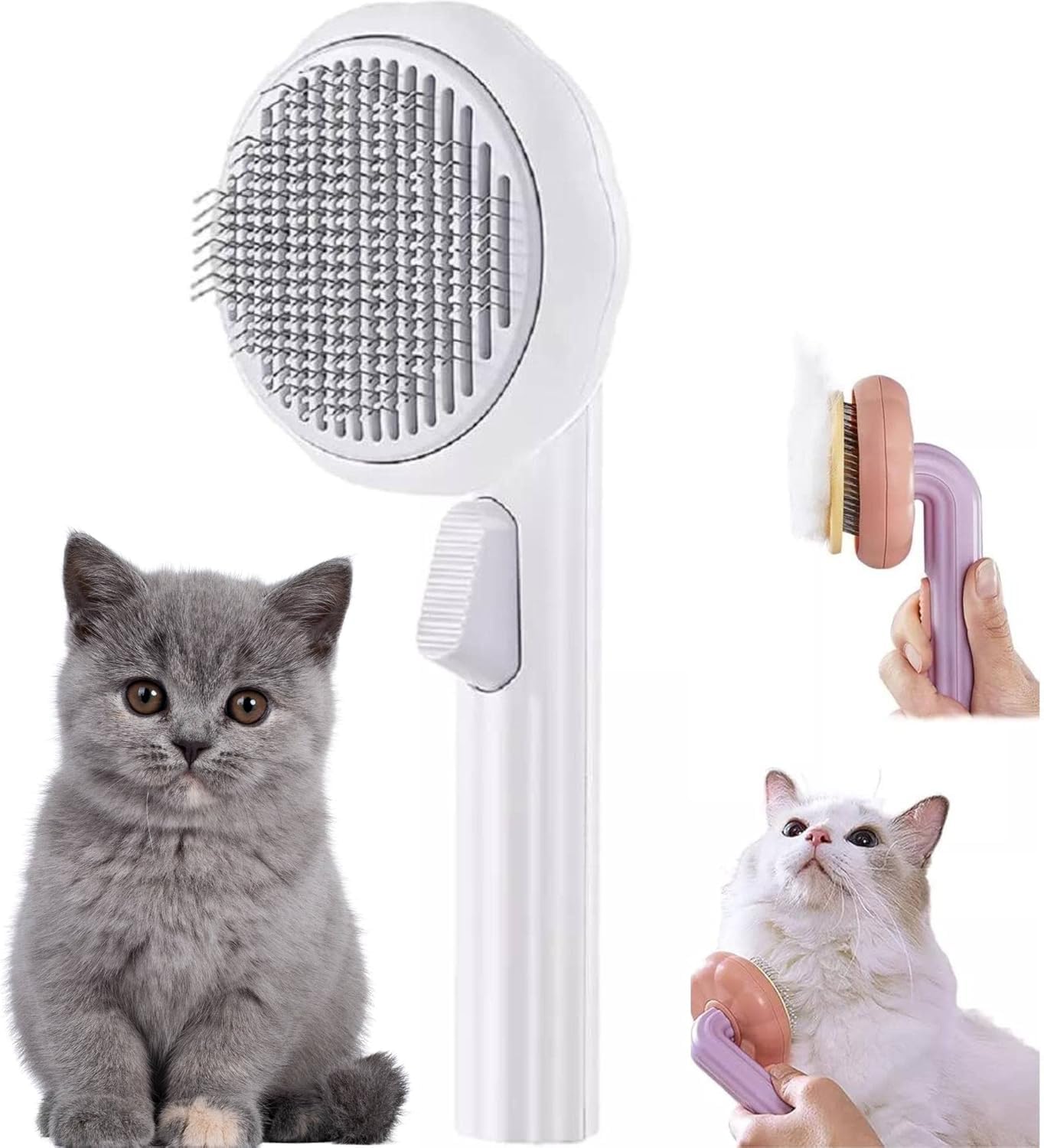 Self-Cleaning Dog & Cat Slicker Brush, Skin Friendly Deshedding Grooming Tool for Long or Short Haired Dogs Cats Rabbits, Dog Shedding Brush with Release Button (WHITE, L)