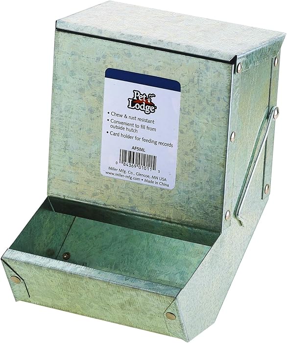 Pet Lodge Steel Small Animal Feeder with Lid Small Animal Feed Box, Hold Several Days Worth of Feed, Great for Rabbits, Ferrets and Other Small Animals (5 Inch) (Item No. AF5ML)