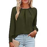 YUCOLEN Long Sleeve Shirts for Women Pleated Dressy Casual Business Blouses Crew Neck Loose Trendy Tunic Tops
