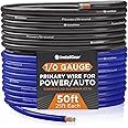 InstallGear 1/0 Gauge Wire (50ft) Copper Clad Aluminum CAA - Primary Automotive Wire, Car Amplifier Power & Ground Cable, Battery Cable, Car Audio Speaker Stereo, RV Trailer Wiring Welding Cable 1/0ga