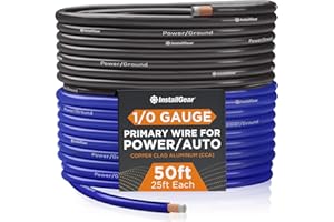 InstallGear 1/0 Gauge Wire (50ft) Copper Clad Aluminum CAA - Primary Automotive Wire, Car Amplifier Power & Ground Cable, Battery Cable, Car Audio Speaker Stereo, RV Trailer Wiring Welding Cable 1/0ga