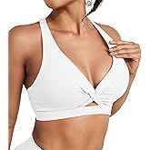 Sports Bras for Women Push Up Medium Impact Racerback Workout Yoga Bra Womens Deep V Padded Sports Bra with Support Gym Tops