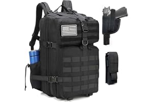 ONE WVW PIN Tactical Backpack with Gun Holster, 45L Military Backpack for Men Assault Pack Bug Out Bag Large Daypack 3-Day Pack with Side Bottle Holder for Hiking Hunting Black Upgrade