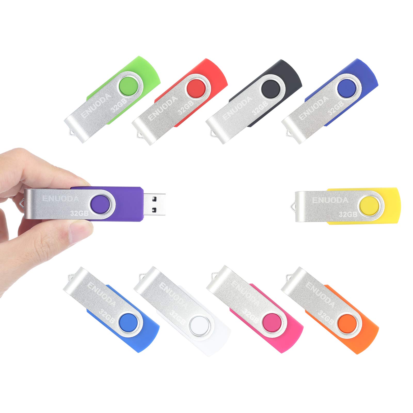 ENUODA 32GB USB Stick 10 Pack USB 2.0 Flash Drive Memory Stick Swivel Design Pen Drive Thumb Drive for Data Storage (10 Mixed Color)