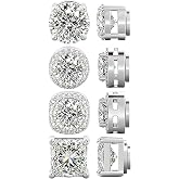 NEWITIN 4 Pairs Magnetic Stud Earrings for Men Diamond Clip on Earring Set | Hypoallergenic, Stainless Steel, Cubic Zirconia, Unisex Non Piercing Stud, Halo Fake Earring, Magnetic Earrings for Men Women