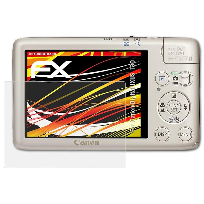 atFoliX Schutzfolie kompatibel mit Canon Digital IXUS 130 Displayschutzfolie, HD-Entspiegelung FX Folie (3X)
