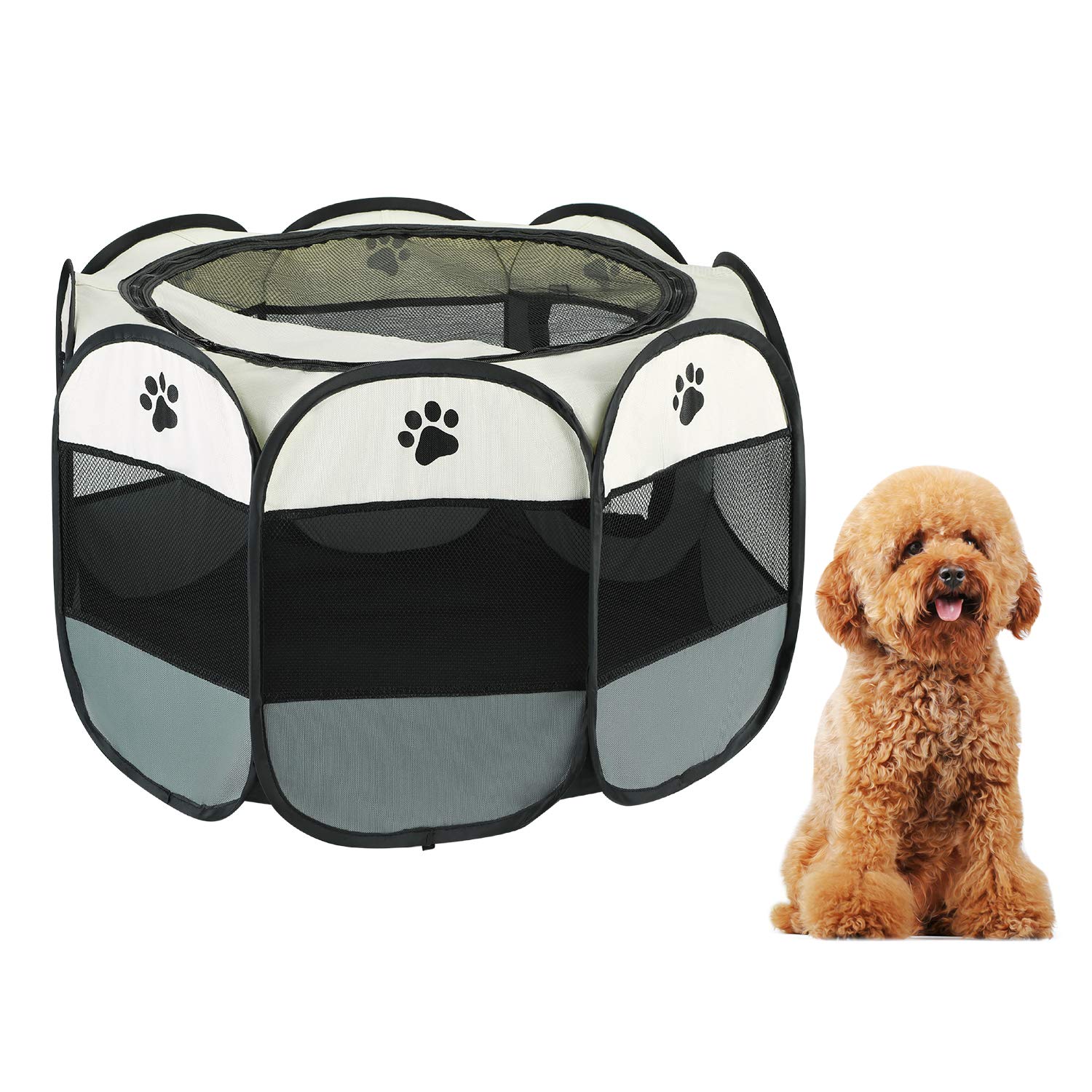 Foldable Pet Dog Cat Playpen Portable Puppy Dog Cat Cage Kennel Pet Tent House Breathable Mesh Pet Exercise Fence Barrier 8 Panels for Rabbits Hamster Guinea Pig Small Animals Indoor Outdoor Yard