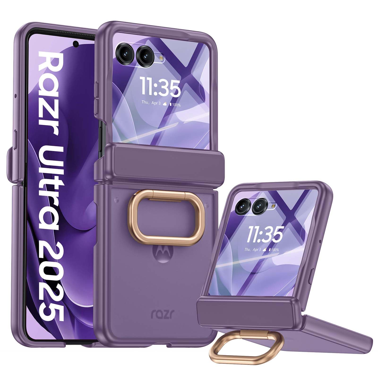 GooseBox for Motorola Razr Ultra 2025 Case with Ring Holder, Built-in Screen Protector All-Inclusive Soft Cover Shockproof Wireless Charging for Motorola Razr Ultra 2025(Purple)