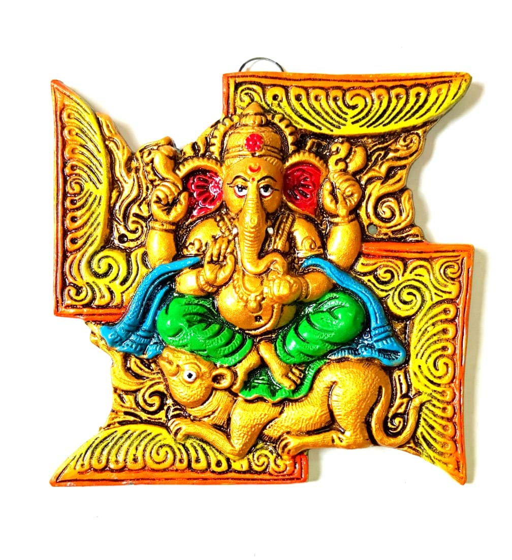 Buy JV trader's swastika mushak Ganesh 6"Inc Wall hanging for home