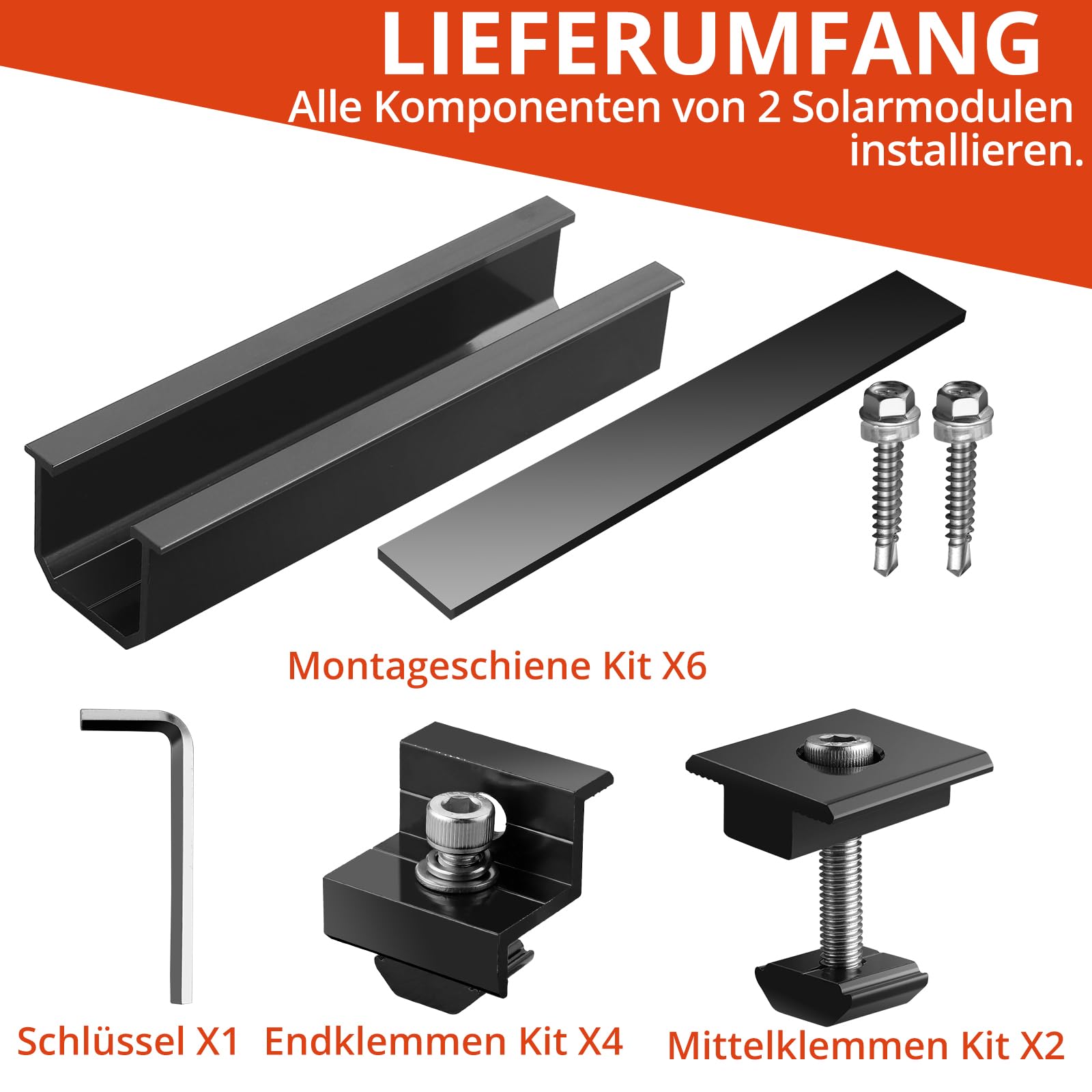 GETLITOOL Solarmodul Halterung, PV Halterung Montageset zur Montage 2 Module-12cm Alu Schiene, Verstellbare Klemme für 30-35MM Module, Solarpanel Halterung Flachdach Trapezblech Ziegeldach| Schwarz 8