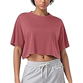 Pioneer Camp Bamboo Viscose Workout Crop Tops for Women Short Sleeve Loose T-Shirts Cropped Athletic Gym Running Yoga Tee