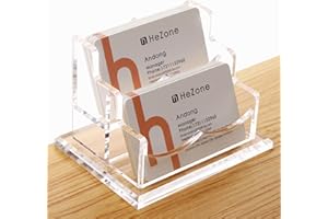 HEZONE Business Card Holder for Desk 2 Tier 2 Slots, Clear Acrylic Business Card Display Stand for Women and Men, Organize 100 Cards-1 Pack (2 Slots-H)