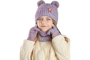 Happy Cherry Kids Winter Beanie Hat Scarf Gloves Set Girls Boys Mittens Knit Neck Warmer for Kids 4-10 Years
