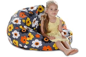 YuppieLife Kids Storage Bean Bag Cover（No Filling）Toy Organizer|Carrying Handle Sofa|Available for Kids and Teenager|Cuddle Chair|Machine Washable and Durable（38“,Grey Flora）