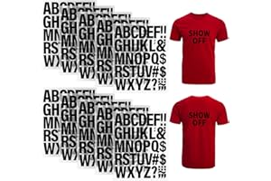 LUCOMB 10 Sheets 440 Pieces Iron on Letters for Clothing, 2 Inch Heat Transfer Letters, Black Iron on Vinyl Letters with A-Z PU Alphabets Sticker for Fabric, Jersey T-Shirt Printing DIY Craft