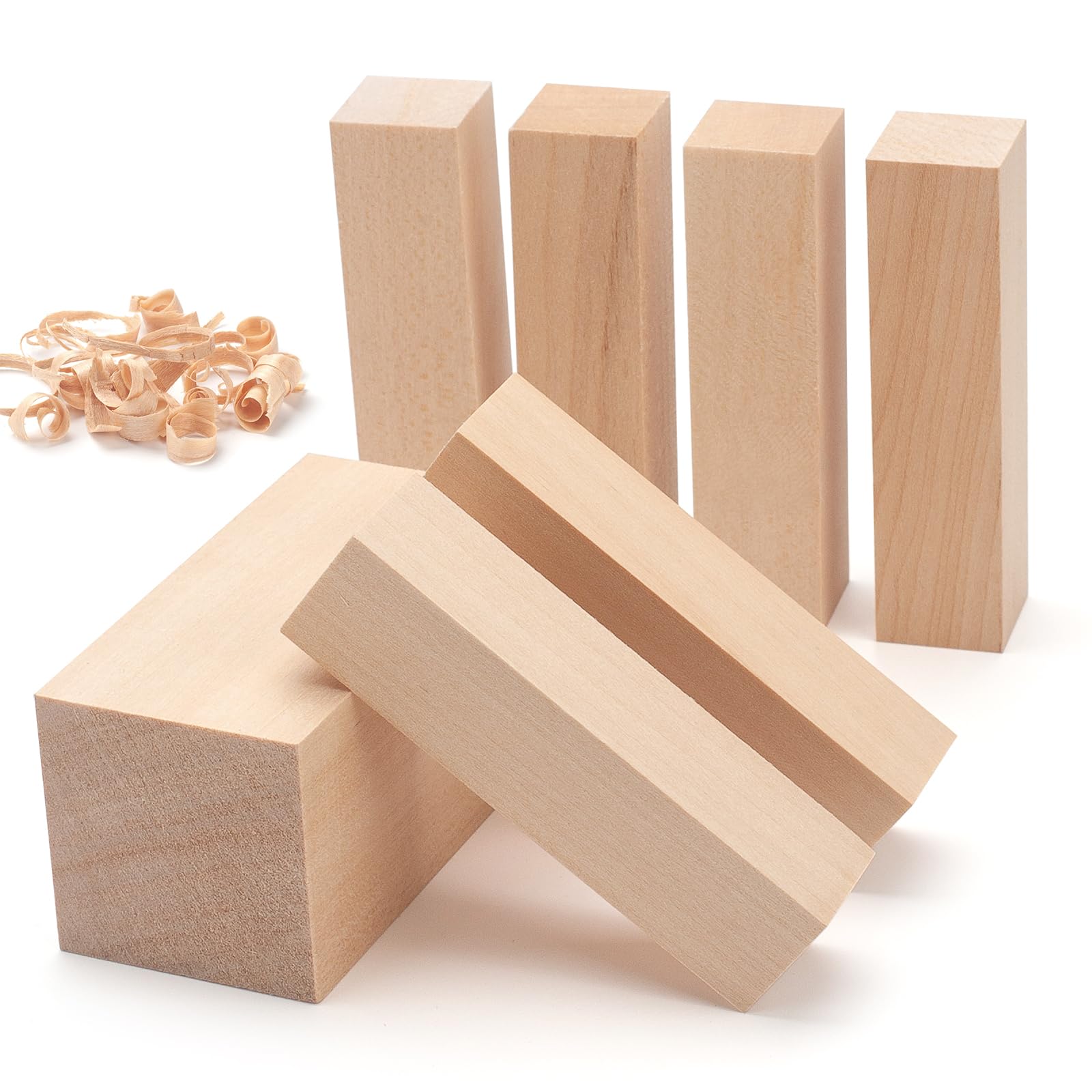Basswood Carving Blocks 7PCS Bass Wood Wood Blocks Set for Wood Carving Wood Whittling, Unfinished Small Wood Carving Blocks for Crafts, Woodworking Beginners, Adults Hobbies