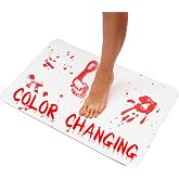 The Murder Mat - Color Changing Horror Bath Mat with Red Footprint Effect – Scary Bathroom Decor for Halloween or Pranks
