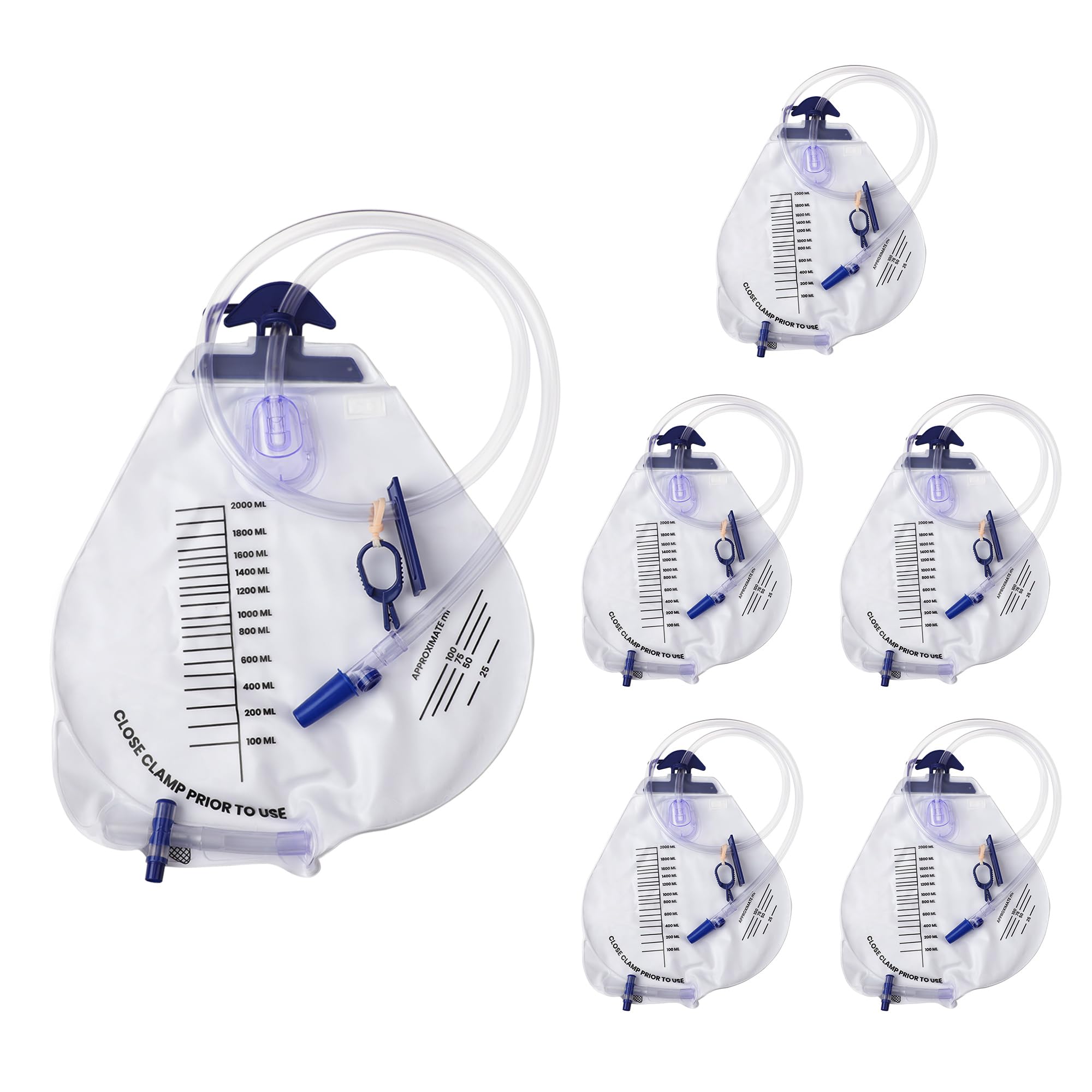 Photo 1 of ***ONLY 4 BAGS****Urine Drainage Bags - 6 PCS 2000ml Individually Wrapped Catheter Bags with 43" Drainage Tube, Anti-Reflux Chamber, Splash-Proof Drain, Clips and Hooks, Professional Urine Bags for Home and Hospitals