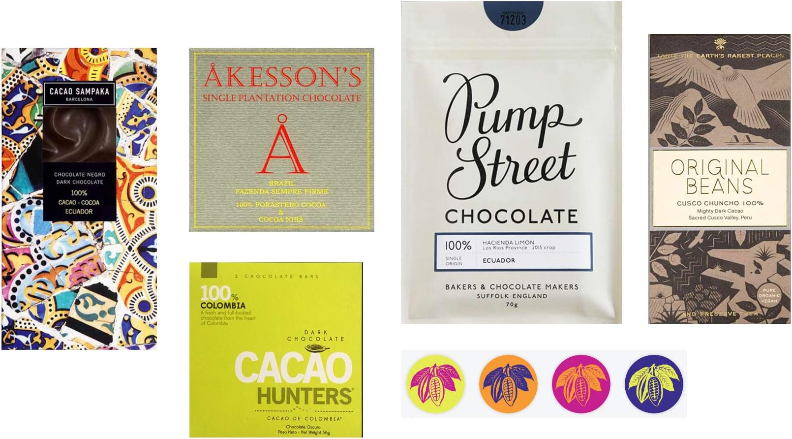 100% Cacao Dark Chocolate Bar Bundle (Includes Sticker Pack for Gifting) (Variety #2)