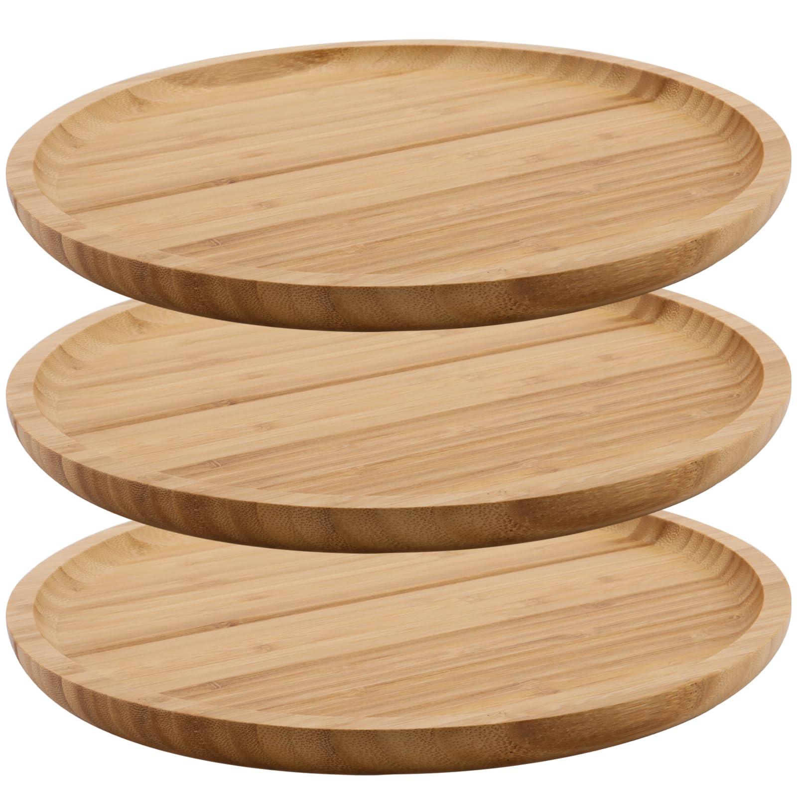 ZEONHEI 3 PCS 8 Inch Bamboo Plant Pot Saucers, 20cm Round Bamboo Plant Trays for Indoors and Outdoor Garden