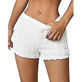 Nolrahiur Women Ruched Mini Shorts Elastic Waist Y2k Micro Boyshorts Ruffle Frill Bloomers Beach Music Festival Shorts