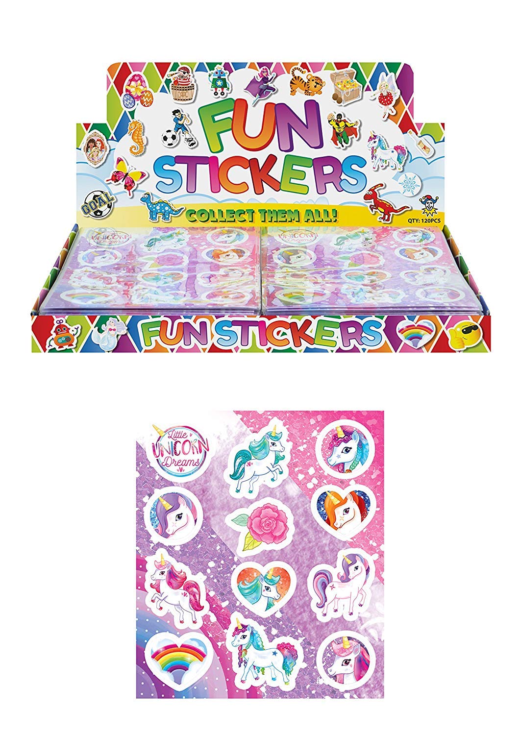 HENBRANDT 12 x Packs of Unicorn Stickers Childrens Birthday Party loot Bag Fillers