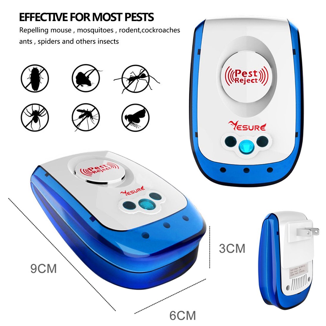 YESURE Ultrasonic Pest Repeller Electronic Insects Control Repels Mosquito Mouse Bug Rat Spider Flea Ant Repellent Nontoxic Safe for Humans and Pets 2 Pack